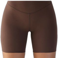 Brown High Waist Sports Bottoms, Sporty Brown Shorts, Sporty Brown Bottoms With Short Leg, Sporty Brown Short Leg Bottoms, Sporty Brown Shorts With Short Legs, Athleisure Brown Shorts Short Length, Brown Stretch Activewear Short Length, Brown Stretch Activewear Shorts, Brown Stretch Activewear, Short Length