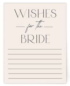 a card with the words wishes for the bride in black ink on it, against a white background