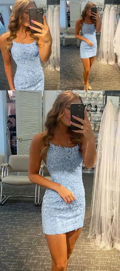 Short Dresses Formal Tight, Spring Formal Dresses Short, Winter Formal Dresses Short, Light Blue Homecoming Dresses, Pretty Homecoming Dresses, Backless Party Dress, Cute Hoco Dresses, Blue Homecoming Dress, Short Dresses Tight