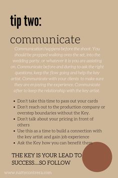 a poster with the words tip two communicate