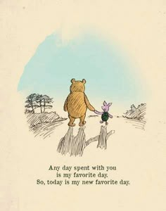 an image of winnie the pooh and piglet holding hands with quote about love isn't what you say, love is what you do