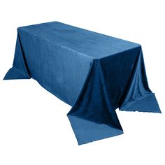 a blue table cloth on top of a white table