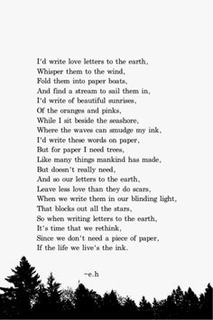 the poem is written in black and white, with pine trees on either side of it