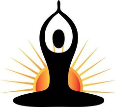 the namaste meditation logo is shown in black and orange with sunbursts