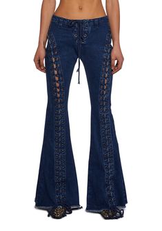 base|blue Corset Jeans, Corset And Jeans, Lace Up Pants, Current Mood Clothing, Punk Pants, Flared Denim, Outfit Formulas, Corset Lace, Denim And Lace