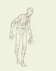 a drawing of a man standing with his hands in his pockets and looking down at the ground