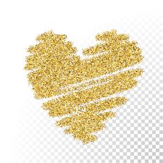 a heart made out of small gold glitters on a white background with the word love written