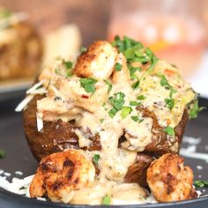 a close up of a plate of food with potatoes