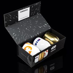 three star wars themed coffee mugs in a black box