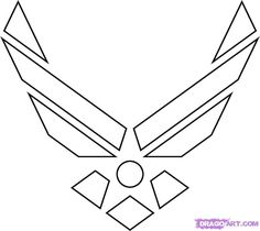 the air force symbol is shown in black and white, with geometric shapes around it