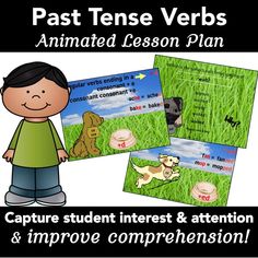 the past tense verbs are displayed in three different pictures, including an image of a boy