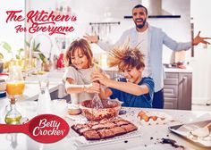 the kitchen is for everyone poster with two children and an adult preparing food in front of them