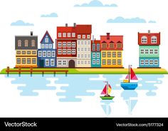 a city with boats and houses on the water