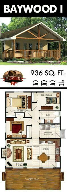 the baywood i floor plan is shown in two different colors and features an open living area