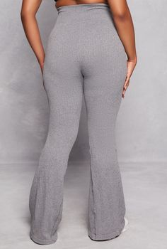 Lounge Pants, Flared Leg, High Waisted, Solid, Ribbed Knit, Item Number 3850060584546 Knit Wide Leg Pants, High Waist Flare Pants, Weatherproof Boots, Plus Lingerie, Casual Pant, Romper And Jacket, Denim Shoes, Textured Knit, Matching Dresses