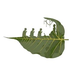 some people are riding in a boat on a leaf