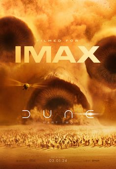 an advertisement for the upcoming film, i'max dune with many people standing in front of it