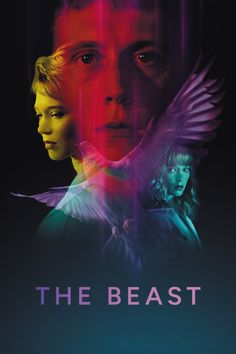 the beast movie poster with two people looking at each other and one bird flying in the air