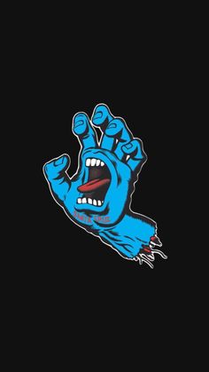 an image of a blue hand with teeth on it's fingers and mouth open