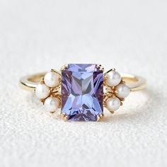 Pearl And Amethyst Engagement Ring, Pearl And Amethyst Ring, Vintage Pearl Engagement Rings, Pearl And Alexandrite Ring, Amethyst And Pearl Ring, Periwinkle Engagement Ring, Sapphire And Pearl Engagement Ring, Sapphire And Pearl Ring, Vintage Alexandrite Ring