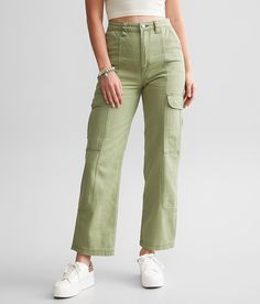 Billabong Wall To Wall Cargo Pant - Green 29, Women's Army 100% Cotton (Non-Stretch) - Rigid denim holds its shape and fades beautifully over time these pants will be your go to for years to come. Finding the perfect size in these fits is all about your preference. For a bigger looser look you may want to size up or for a more fitted look order true to size. High rise pieced denim pant Inseam measures 29 17 bottom opening Shoe sku 964492 Model Info: Height: 5'10 1/2 | Bust: 34 1/2 | Waist: 25 1/ White Wide Leg Jeans, Brown Cargo Pants, Cotton Cargo Pants, Green Cargo Pants, Billabong Women, How To Hem Pants, Cargo Pant, Cargo Pants Women, Denim Pant