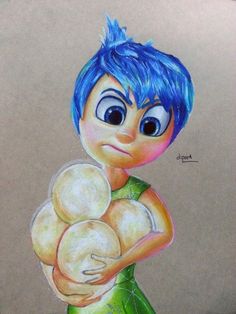 a drawing of a boy holding two balls in his hands and looking at the camera