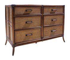 an old dresser with wicker drawers on it's sides and handles, isolated against a white background