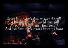 an image with the quote seven half bloods shall answer the call to storm of fire