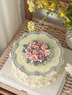 there is a cake with flowers on it