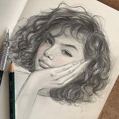 a pencil drawing of a girl with her hand on her face