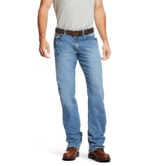 Rebar jeans are built to last. They're reinforced for twice the durability with just the right amount of stretch for a flexible, comfortable fit. Style number: 10021854 Low Rise. Relaxed through waist, hip, & thigh. ToughMax™ DuraStretch denim is 2x more durable while providing maximum mobility. Integrated knife pocket. Extra deep front pockets. Boot cut. Light wash. No-rub comfort inseams. Anchored belt loops. Loop Lock® technology. Heavy duty zippers & hardware. 75% cotton, 24% poly, 1% spande Workwear Store, Basic Boots, Carhartt Shirts, Work Jeans, Mens Cuts, Boot Cut Denim, Fashion Mens, Boot Cut Jeans