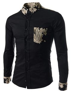 (CE93-BLACK) Slim Fit Stretchy Pattern Patched 1 Chest pocket Long Sleeve Shirts Trendy Ankara Styles, Designer Shirts For Men, Mens Designer Shirts, African Shirts, African Men Fashion, Designer Shirts, African Wear, Men Shirt Style