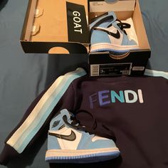 Fendi Sweatshirt With Jordan 1 Retro‘s. Rare Find Perfect Match Should Fit Up To 1yr Old Jordan 1s, Jordan 1 Retro, Jordan 1, Matching Sets, Perfect Match, Jordan, Kids Shop, Fendi, Color Blue