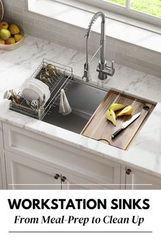 the kitchen sink is clean and ready to be used for cleaning dishes or other things