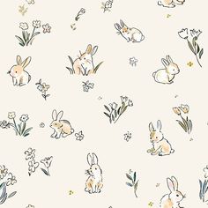 an image of rabbits and flowers on a white background