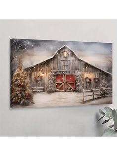 [HIGH QUALITY MATERIAL]: Our prints are made of high quality canvas, which is waterproof and crack-proof, and specially stretched to ensure long-lasting quality and durability [Easy to Hang]: Lightweight frame, all mounting kits included, easy to hang out of the box [Various Decorations]: There are multiple series of theme Wall art decoration styles to choose from, highlighting your unique artistic taste and creating a different indoor atmosphere for you. [Exquisite Gift]: This exquisite set of Wall decorations is a commemorative gift for any occasion, convey your best wishes to your loved ones in the upcoming holidays1 Pc Canvas Framed Christmas Tree Farm Printable Wall Art  Winter Barn Print  Snowy Barn Painting  Rustic Farm Picture  Farmhouse Winter Print  Winter Art Multicolor Modern,B Barn Pictures Ideas, Red Doors, Christmas Barn, Barn Wall Art, Farm Pictures, Christmas Farm, Farmhouse Wall Art