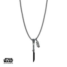 The Mandalorian™ By Star Wars© The Darksaber Necklace Comes With A Micro Curb Style Chain And The Chain Length Of Your Choice! The Pendant And Chain Are Made From High-Grade Stainless Steel.Features A 3D Style Darksaber Sword That Stands 1 1/8" Tall & 3/16" Wide & Star Wars Logo Pendant At 1/2" Tall X 1/4" Wide. The Mandalorian And All Related Characters And Elements Star Wars© & ™ And Lucasfilm Ltd.© & ™ This Officially Licensed Product is available only in UNITED STATES (INCLUD Oc Jedi, Star Wars Necklace, Star Wars Jewelry, Female Oc, Pandora Disney, Star Wars Logo, Perfume Making, The Mandalorian, Coffee Accessories