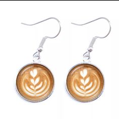 If You Love Your Coffee Than These Are The Perfect Match! Coffee Latte Earrings And Carving Love Heart Art Drop Earrings! These Earring Are For The Coffee Lover Or Barista! These Make A Great Gift And Conversation Piece! Love Heart Art, Tea Cup Earrings, Coffee Earring, Glass Drop Earrings, Clover Charm, Resin Charms, Coffee Latte, Themed Jewelry, Coffee Gifts