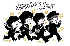 the beatles running together with stars around them and text that says,'a hard day's night