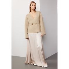 Brown heavy needle knit (98% Wool 2% Elastane). Sweater. Long sleeves. V-neck. Front button closure. 24" from shoulder to hemline. Imported. Off White Jeans, Rent The Runway, Malene Birger, By Malene Birger, Closet Designs, Minimalist Aesthetic, Winter White, Knitting Needles, White Jeans