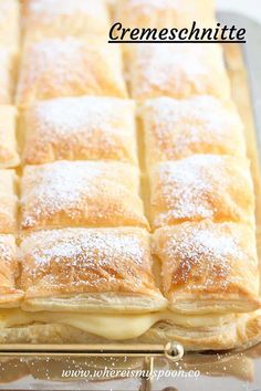 a close up of a pastry on a pan with the words cremecchintite above it