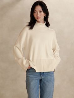 Long Turtleneck Sweater | Banana Republic Factory Long Bell Sleeves, Sweater Turtleneck, At Home Workout Plan, Arm Cuff, Winter Wardrobe, Drop Shoulder