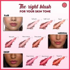 How To Know What Makeup Is Right For You, What Blush Color To Use, Blush For Dark Skin, Skin Care Luxury, Makeup Routine Guide, Blush Shades, Brown Girls Makeup, Makeup Brushes Guide