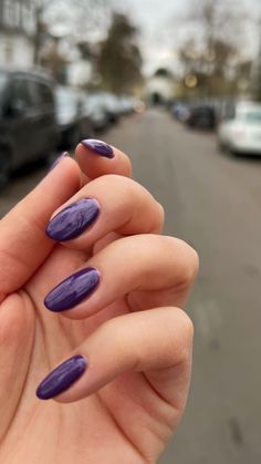 Dark nails purple bio sculpture Rounded Purple Nails, Purple Nails Acrylic Fall, Deep Lilac Nails, Dark Purple Oval Nails, Dark Purple Nails Ideas Almond, Nails For A Dark Purple Dress, Short Oval Purple Nails, Nail Inspo Dark Purple, Dark Purple Blue Nails