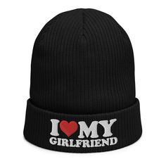 Boyfriend Gift - Embroidered Beanie I love my Girlfriend Hat - a great birthday or Valentines  present / gift for a Boyfriend  Looking for a unique gift for the Boyfriend in your life? Look no further than the I Love My Girlfriend Beanie hat This hat is sure to make them smile, whether they're wearing it out and about just around the garden . The hat  is made of a high quality fabric and features an embroidered Slogan I love my Girlfriend With A Embroidered Heart Design   it's the  perfect Birthday or Valentines gift for your Boyfriend  This organic ribbed beanie is stylish, practical, and eco-friendly, making it an absolute must-have for your hat selection. Thanks to its breathable lightweight fabric, you can wear it both indoors and outdoors.  * 100% organic cotton * Breathable lightweig Gift Beanie, Gift For A Boyfriend, Love My Girlfriend, Valentines Presents, Embroidered Beanie, I Love My Girlfriend, A Boyfriend, Embroidered Heart, Gifts For Your Boyfriend