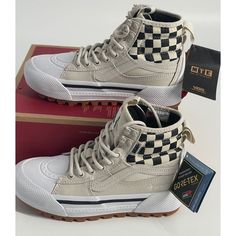 Brand New With Tags Ships Fast Next Business Day Without Box Vans Hi White, Vans Shoes High Tops White, White High Tops Vans, Vans Sk8 High Stacked, Vans Shoe Wall, High Top Vans Womens, Shoe Lace Patterns For Vans Star, Platform Converse Lyst, Shoe Lace Patterns For Vans Heart