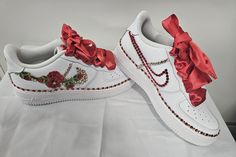 Fifteenth - Sweet 16th Birthday Nike Air Force Shoes, Quinceañera Flower Shoes Custom Shoes - Personalized 15 Shoes Quinceanera - Sweet 16th Custom Rhinestone Shoes - Red - Style Fiorella  Color: Red Shoes Brand: Nike Air Force Rhinestone Color: Gold/Silver (upon request) All sizes **You can text if you want your name - Optional** *We can do any color as upon request. 15 Shoes Quinceanera, Quince Shoes Sneakers, Nike Air Force Shoes, Shoes Quinceanera, Quince Shoes, Quinceanera Shoes, 15 Shoes, Sweet 16th Birthday, Traditional Mexican Dress