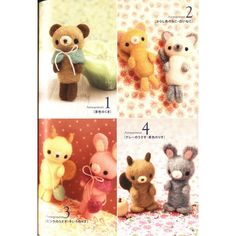 the instructions for how to make stuffed animals are shown in three different styles and colors