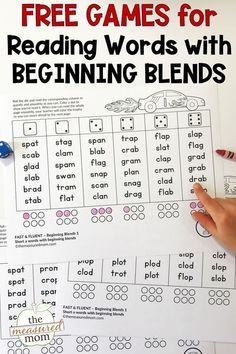 the beginning blends worksheet with free games for reading words with beginning blends