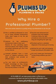 an advertisement for plumbing and drains, with the words why hire a professional plumber?